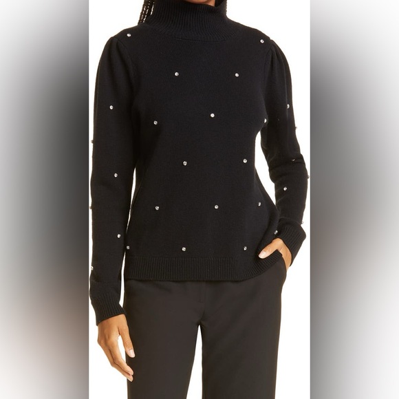 Milly Sweaters - Milly Crystal Embellished Turtleneck‎ Merino Wool Blend Sweater
